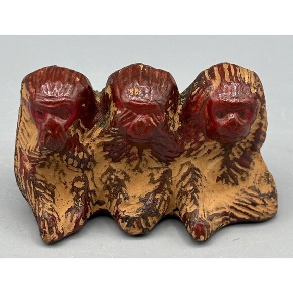 Vtg Ceramic Three Wise Monkeys Figurine Made In Japan Hear No Evil See Speak - Picture 1 of 4